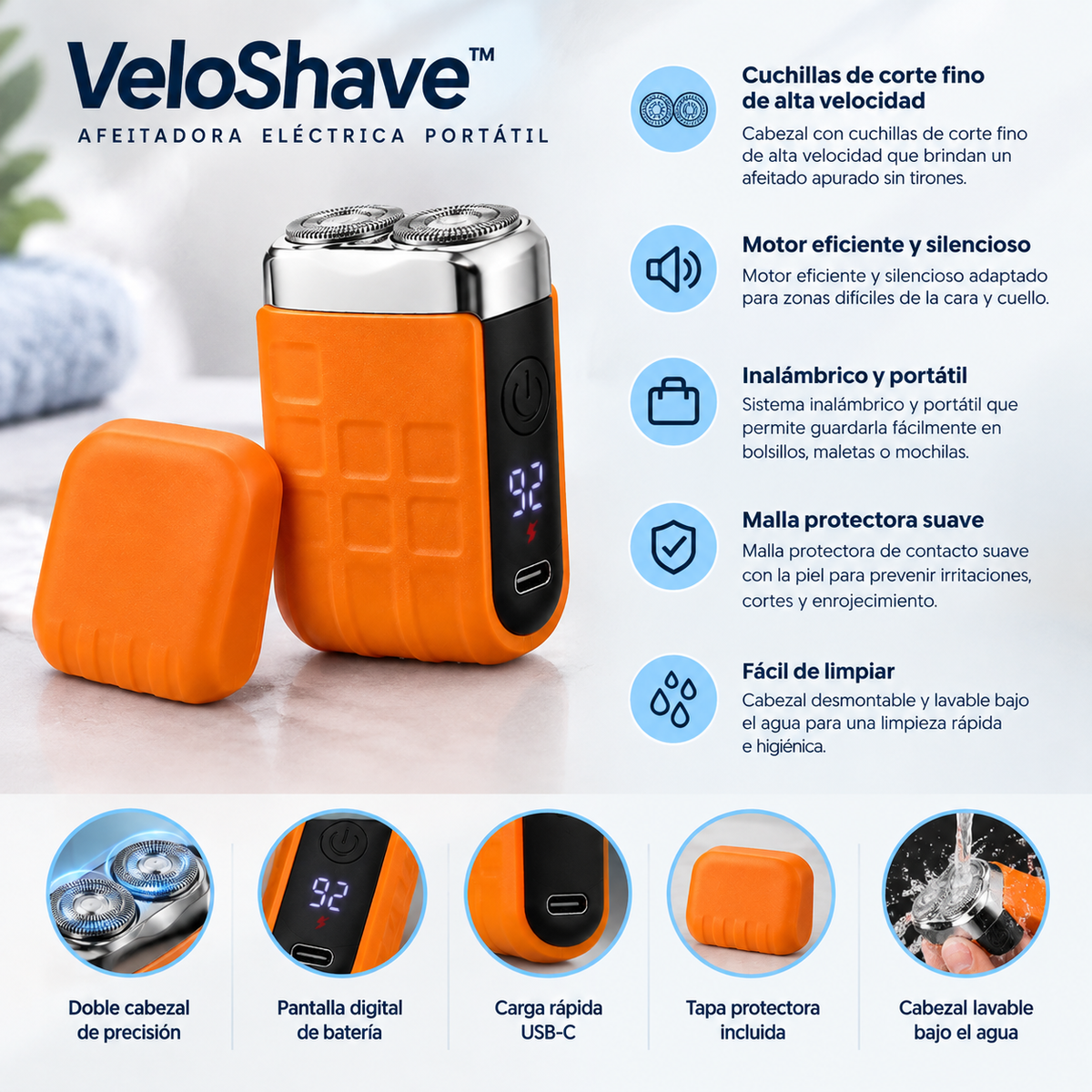 🪒 VeloShave™ – Afeitadora Eléctrica Portátil 2 en 1